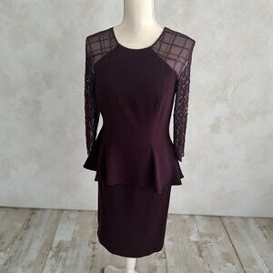 DAYMOR Purple Sheer Beaded Long Sleeve Dress Size 4
